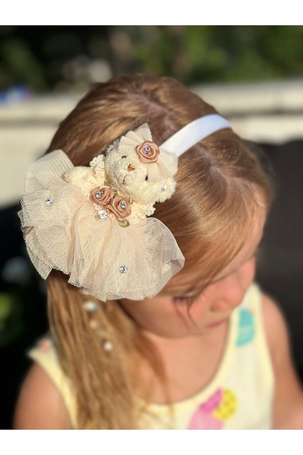 Trend fashion luxury Cute wedding dress with rhinestones plush teddy bear toy crown women's children's crown cream