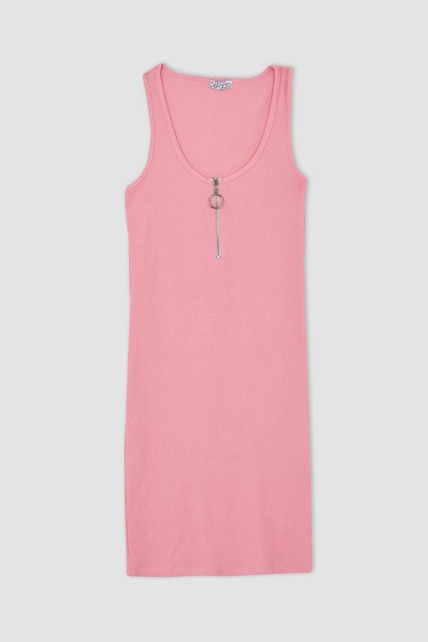 Regular Fit Askılı Yarım Fermuarlı Yazlık Mini Elbise - 3