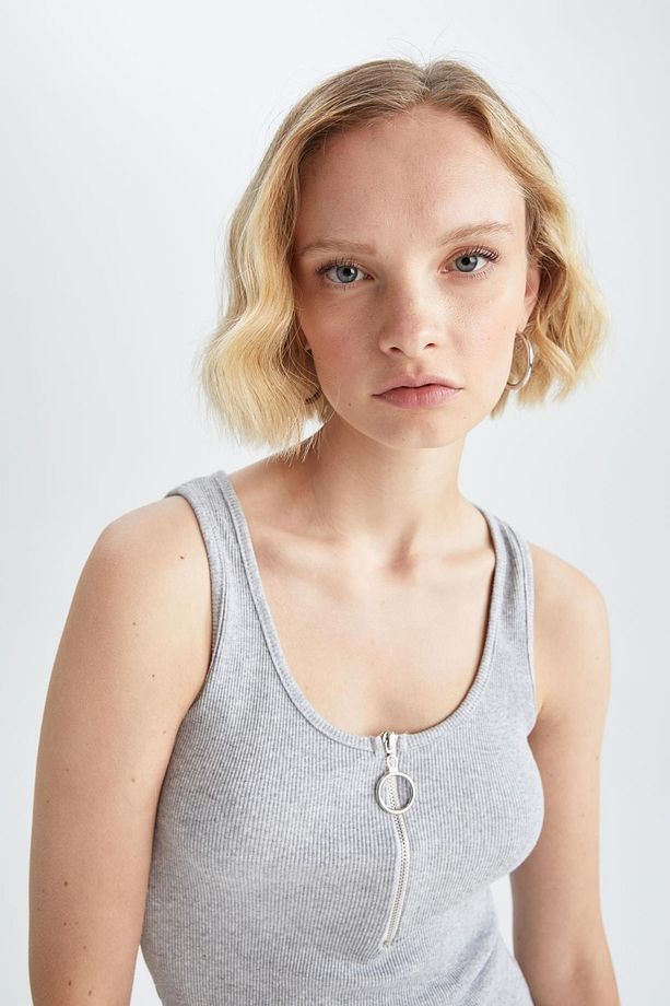 Regular Fit Askılı Yarım Fermuarlı Yazlık Mini Elbise - 5