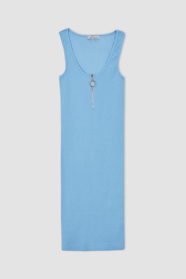 Regular Fit Askılı Yarım Fermuarlı Yazlık Mini Elbise - 6