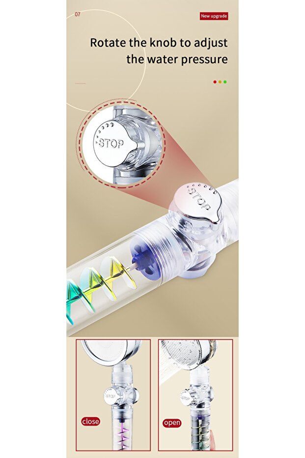 Turbo Pervaneli Su Tasarruflu Basınçlı Start Stoplu Duş Başlığı - 4