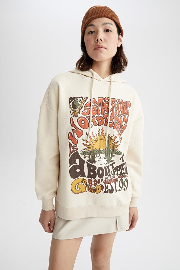 Oversize Fit Kapüşonlu Kalın Kumaş Sweatshirt - 7