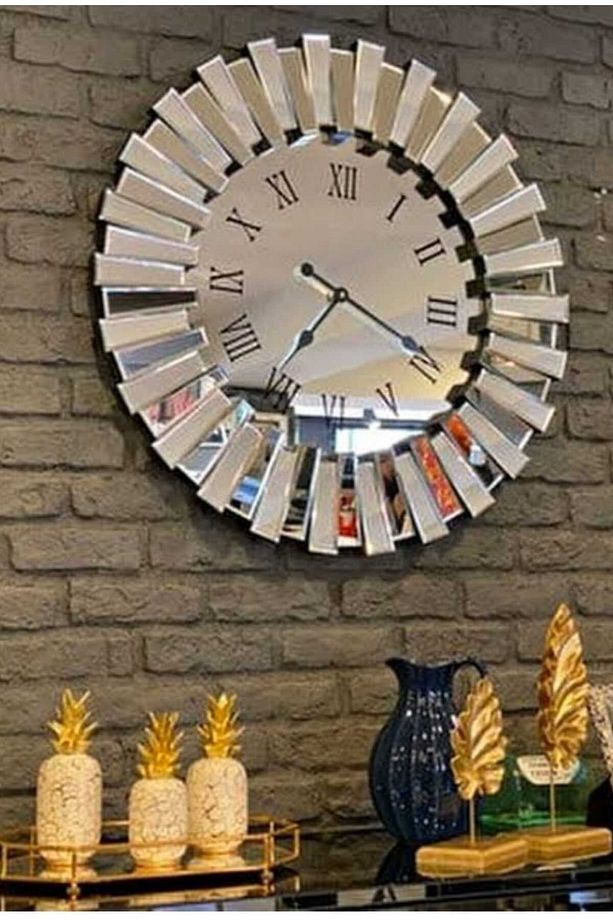 Dekoratif 80 Cm Ölçülerinde Şık Piyano Duvar Saati Ayna Bronz - 4