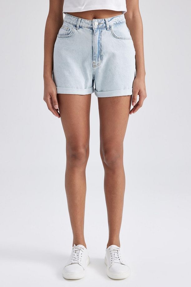 Mom Fit Yüksek Bel Katlamalı Paça Jean %100 Pamuk Şort A2624ax23sm - 1