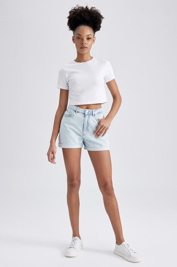 Mom Fit Yüksek Bel Katlamalı Paça Jean %100 Pamuk Şort A2624ax23sm - 4