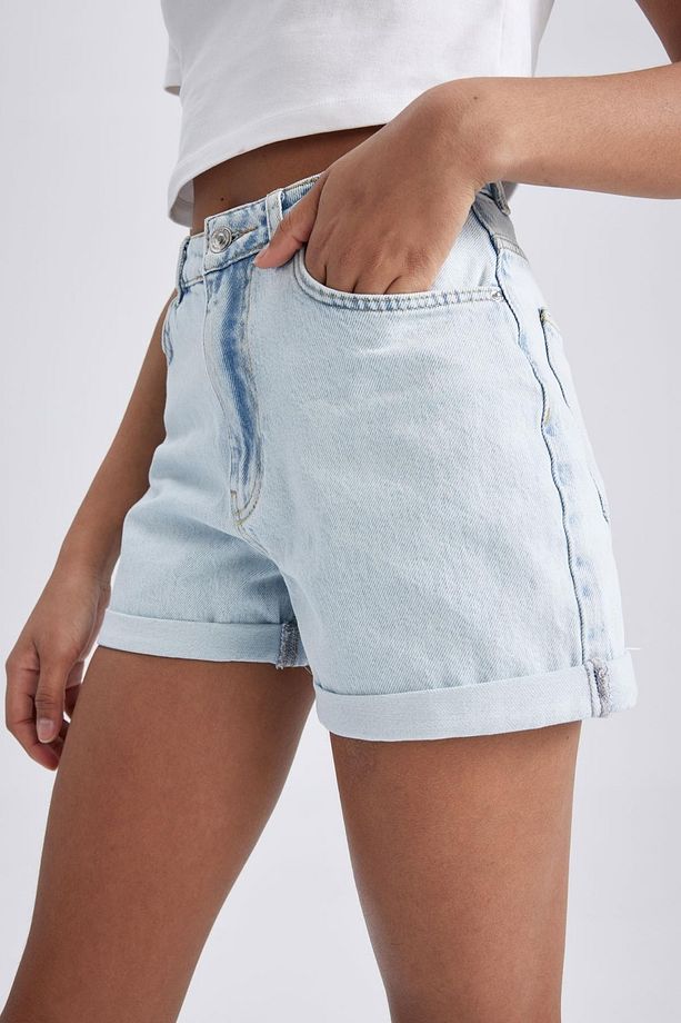 Mom Fit Yüksek Bel Katlamalı Paça Jean %100 Pamuk Şort A2624ax23sm - 5