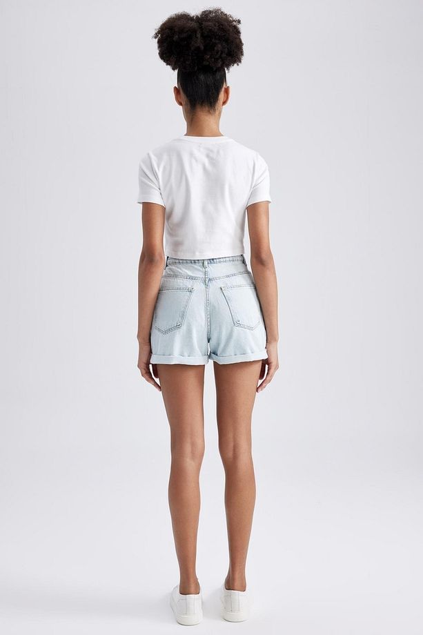 Mom Fit Yüksek Bel Katlamalı Paça Jean %100 Pamuk Şort A2624ax23sm - 7
