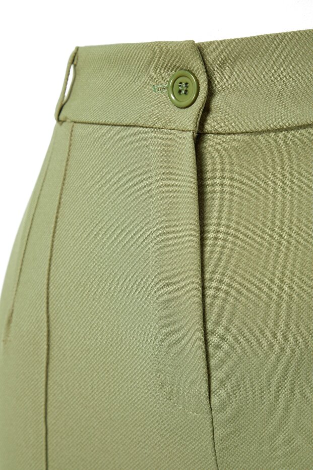 Yeşil Straight/Düz Kesim Yüksek Bel Nervür Dikişli Dokuma Pantolon TWOSS21PL0093 - 10