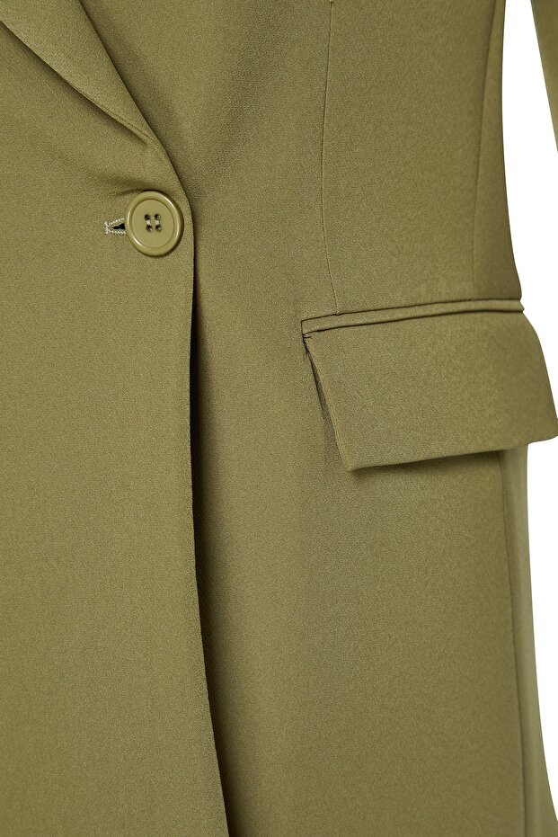 Açık Haki Regular Astarlı Kruvaze Kapama Dokuma Blazer Ceket TWOSS20CE0059 - 10