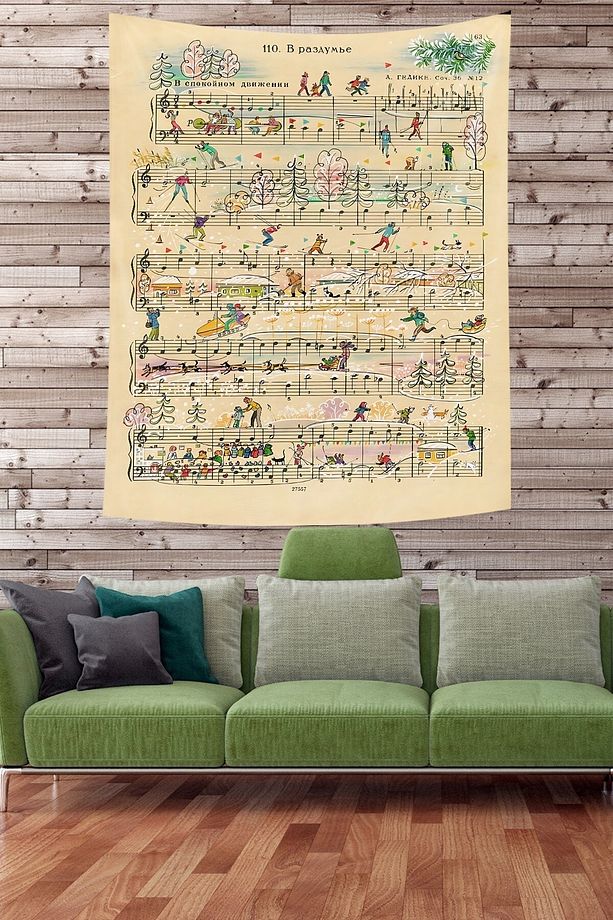 Kış Temalı Nota Leke Tutmaz Kumaş Duvar Örtüsü Duvar Halısı Tapestry - 2