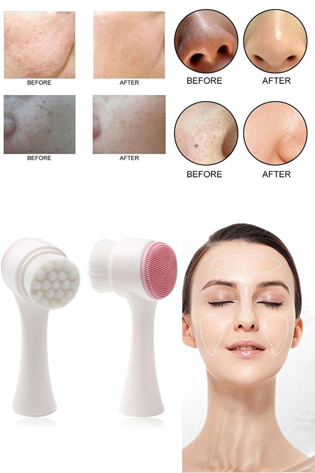 Double Sided Skin Cleansing Brush and Silicone Blackhead Removal Apparatus