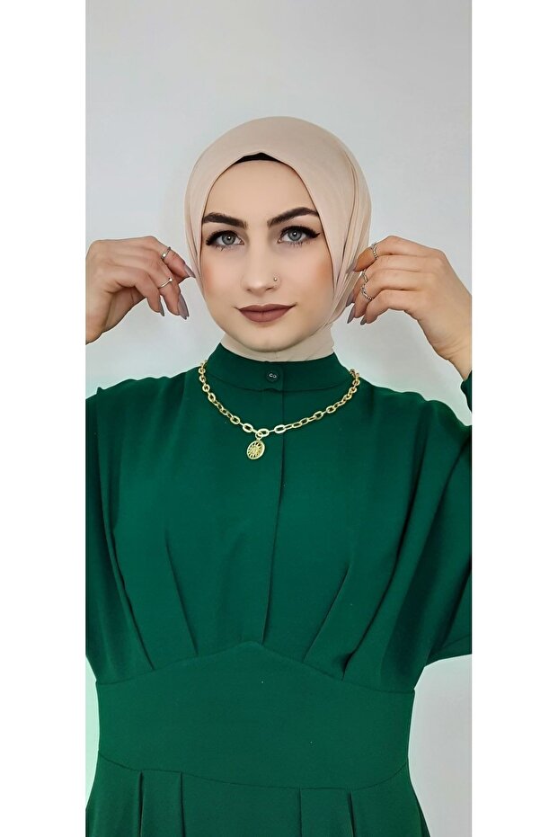 Snap Fastener Top Compatible Sea and Pool Cap Hijab Beige Color