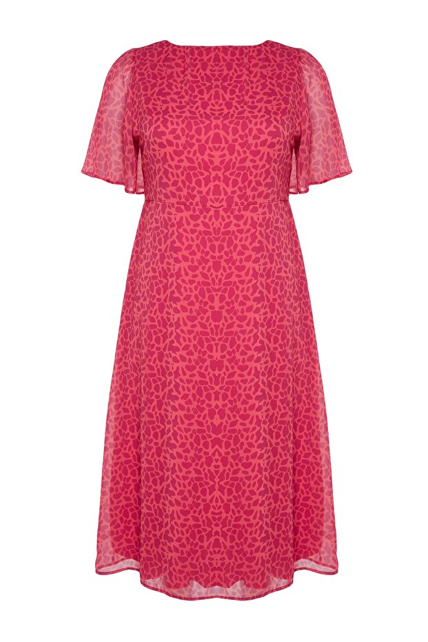 Fukszia állatmintás A-vonalú Midi szőtt ruha TBBSS23AH00274 - 7