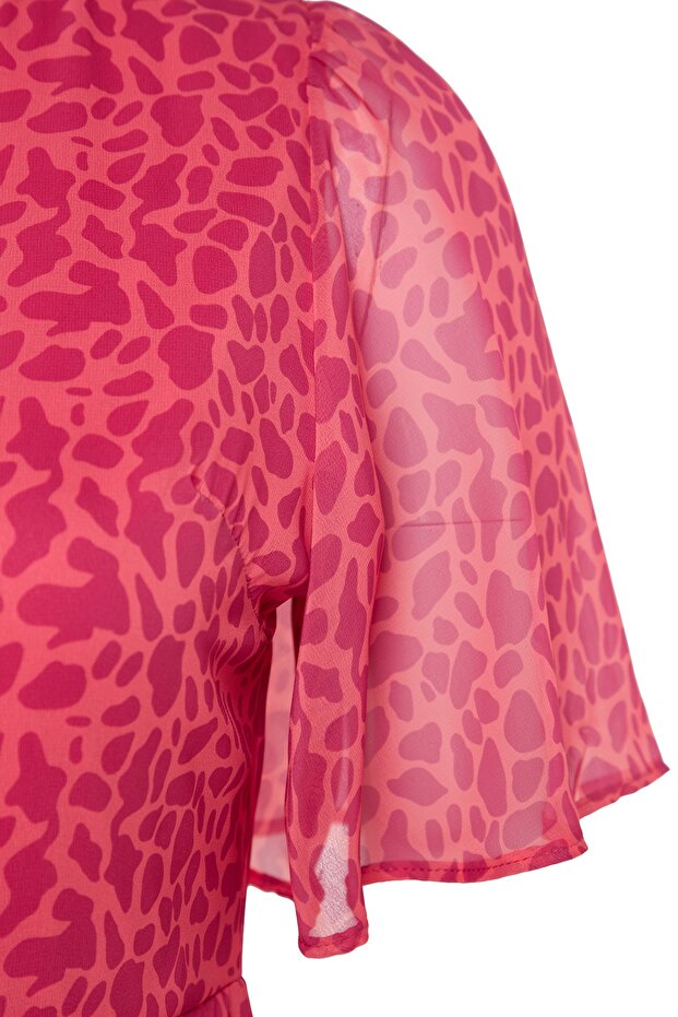 Fukszia állatmintás A-vonalú Midi szőtt ruha TBBSS23AH00274 - 8