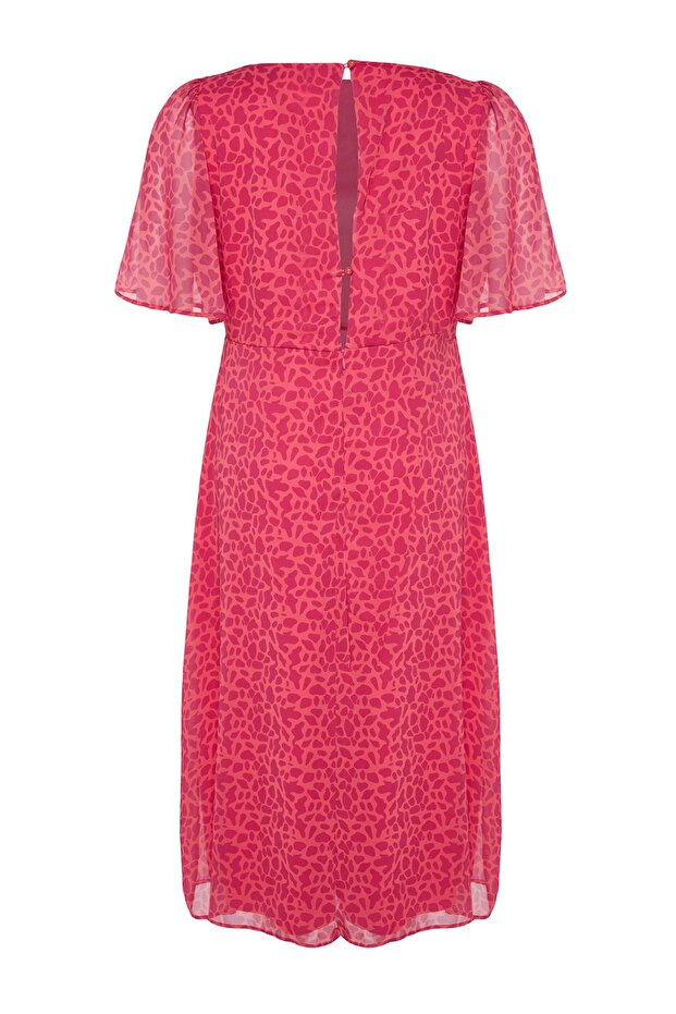 Fukszia állatmintás A-vonalú Midi szőtt ruha TBBSS23AH00274 - 9