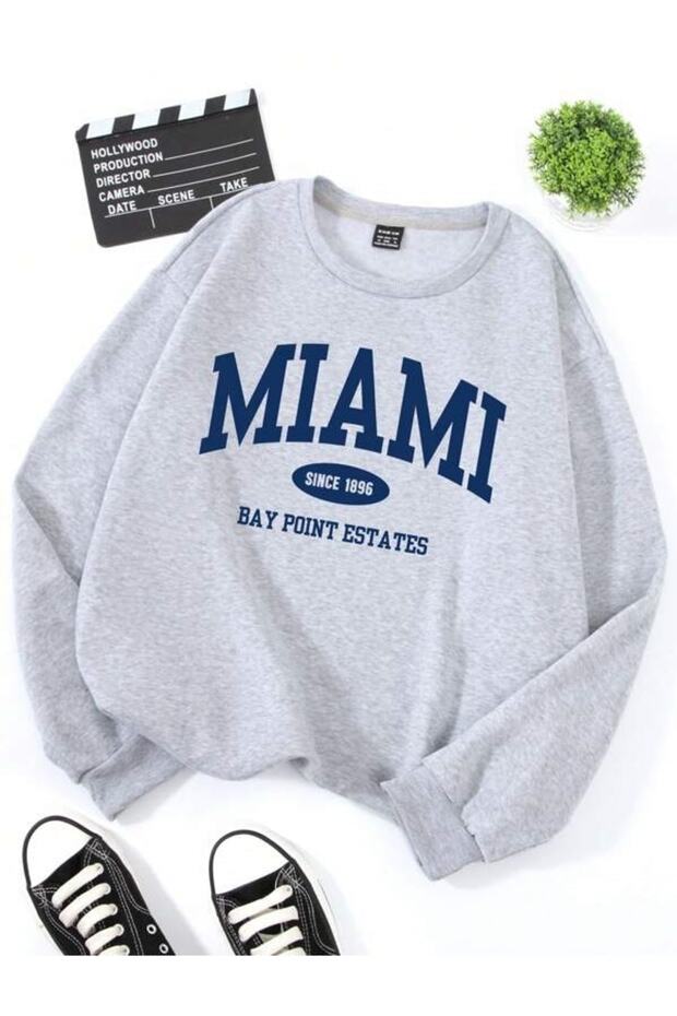 Unisex Miami Printed Gray Sweatshirt