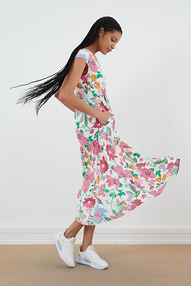V-neck Patterned Dress - 4