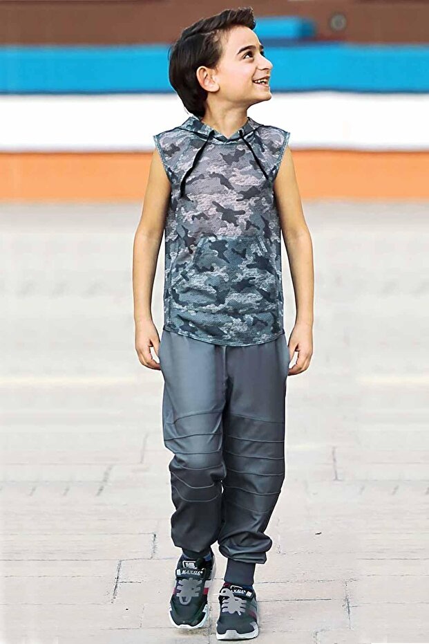 9714 Boy's Camouflage Gray 2-Piece Tracksuit Set