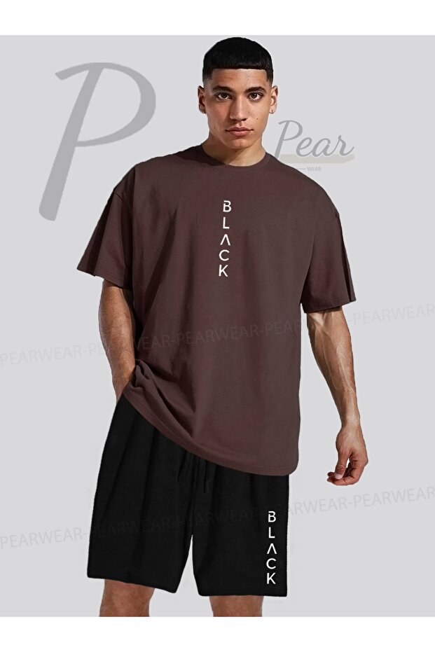 BLACK Printed Oversize T-Shirt Regular Fit Shorts T-Shirt Shorts Double Set