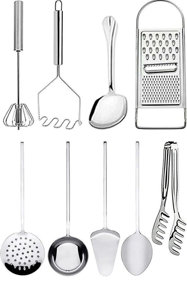 9 Piece Stainless Steel, Spatula, Colander, Ladle, Spoon Set Set