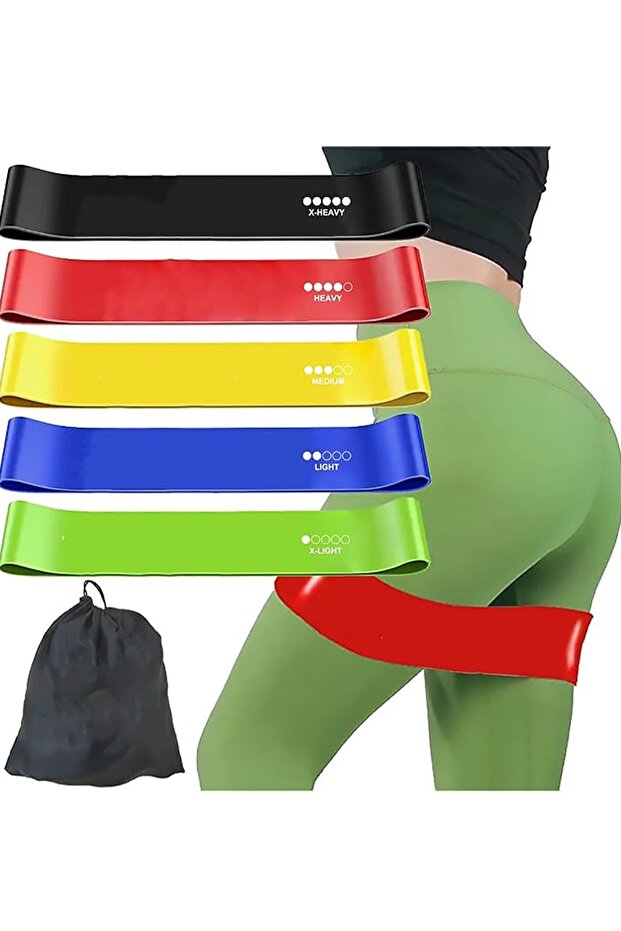 Professional 5-Piece Latex Aerobic Band 5 Different Resistance Bands Squat Training Band with Special Bag