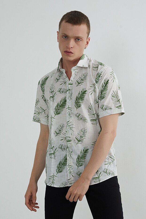 قميص منقوش بأكمام قصيرة - 1