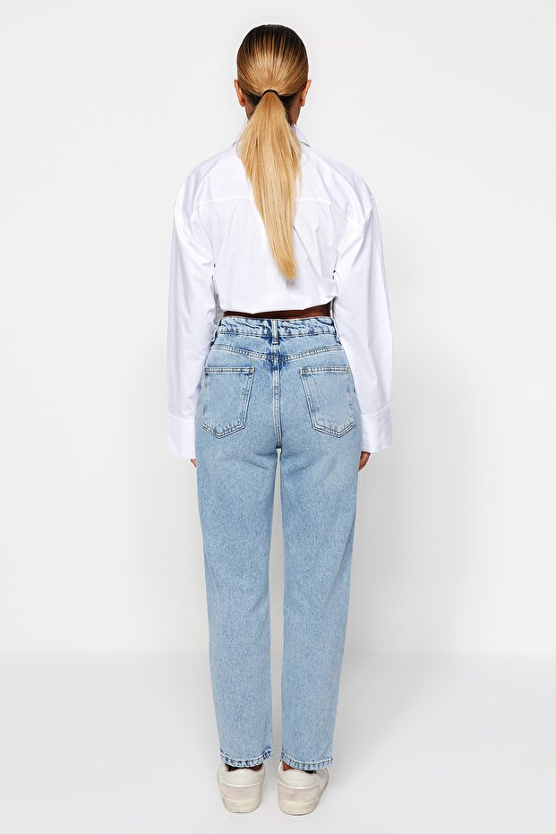 Açık Mavi Yüksek Bel Mom %100 Pamuk Non-Stretch Jeans TWOAW24JE00076 - 6