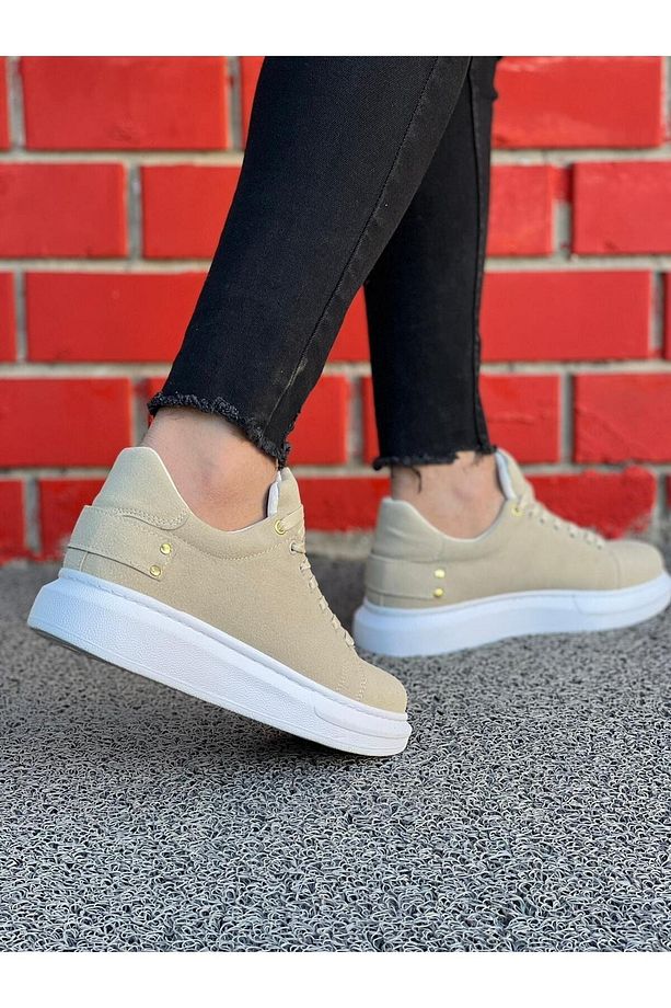 B047 BT Bağcıklı Ortopedik Taban Süet Erkek Sneaker Ayakkabı Bej - 2