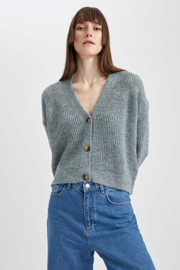 Regular Fit V Yaka Selanik Kumaş Hırka R1262az23wn - 3