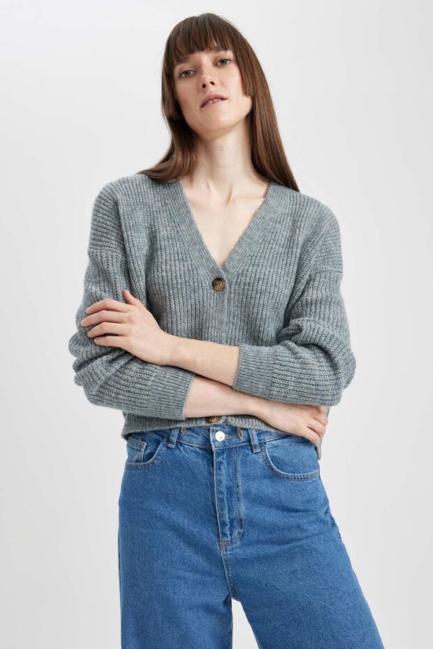 Regular Fit V Yaka Selanik Kumaş Hırka R1262az23wn - 4