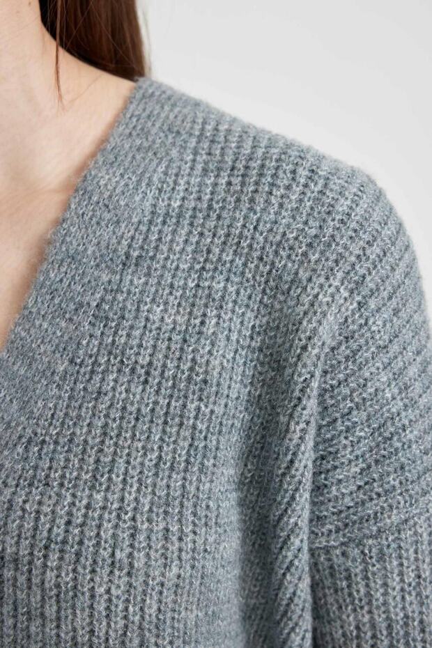 Regular Fit V Yaka Selanik Kumaş Hırka R1262az23wn - 5