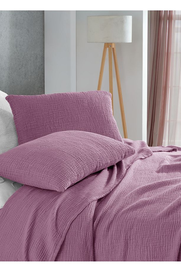 Mürdüm Çift Kişilik 200 X 240cm Yatak Örtüsü/2 Adet 50x70cm Yastık 4 Katlı Multi Muslin %100 Pamuk - 4