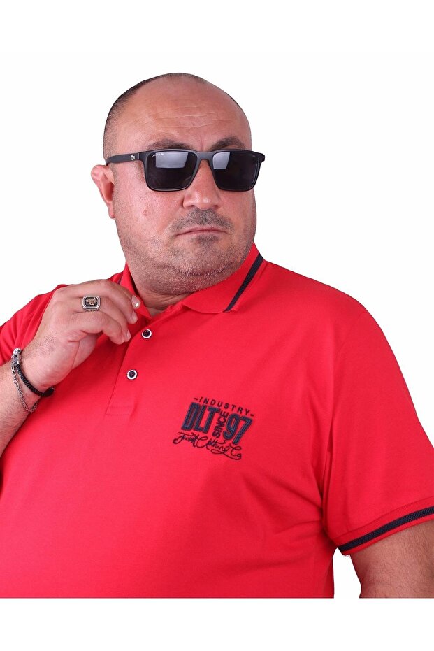 Large Size Polo Collar T-Shirt Ninety Seven 23417 RED