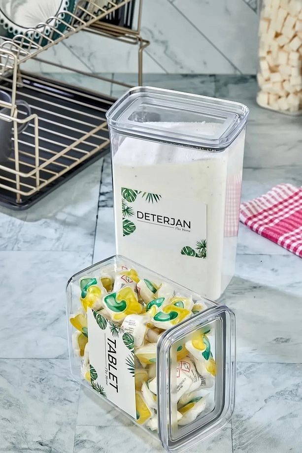 2'Li Dekoratif Mika Tablet Ve Deterjan Saklama Kutusu 2900 - 2200 Ml Vakumlu - 1