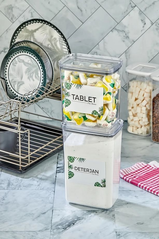 2'Li Dekoratif Mika Tablet Ve Deterjan Saklama Kutusu 2900 - 2200 Ml Vakumlu - 3