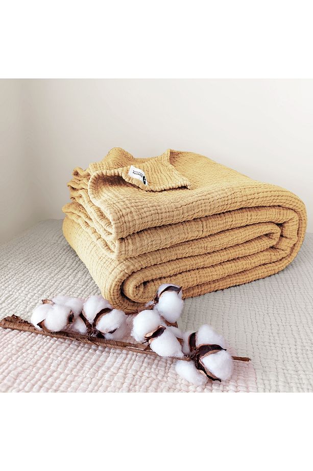 Karamel Tek Kişilik 160 X 240cm Yatak Örtüsü/1 Adet 50x70cm Yastık 4 Katlı Multi Muslin %100 Pamuk - 3