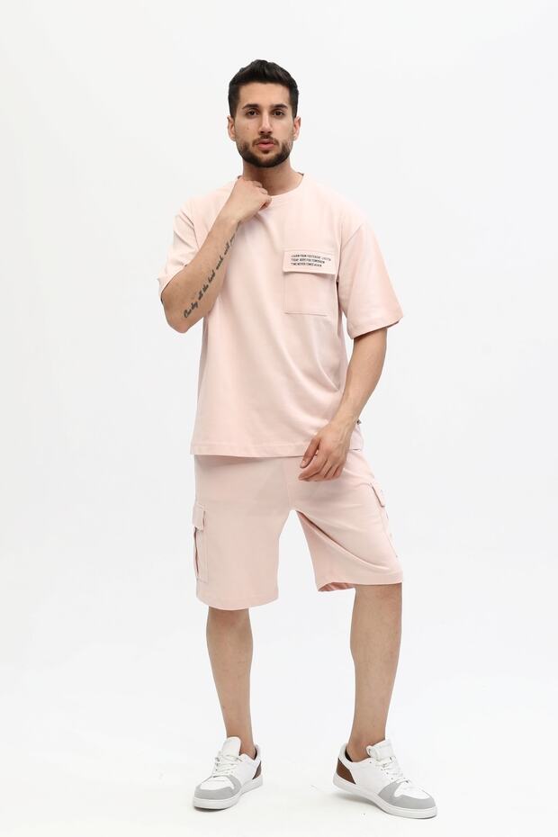 Erkek Baskılı Oversize Şort Takım - 2