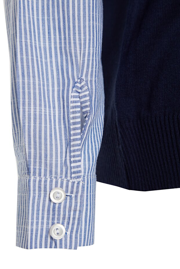 Granatowy, pasiasty, mieszany sweter z dzianiny - Tbbaw24An00017 - 7