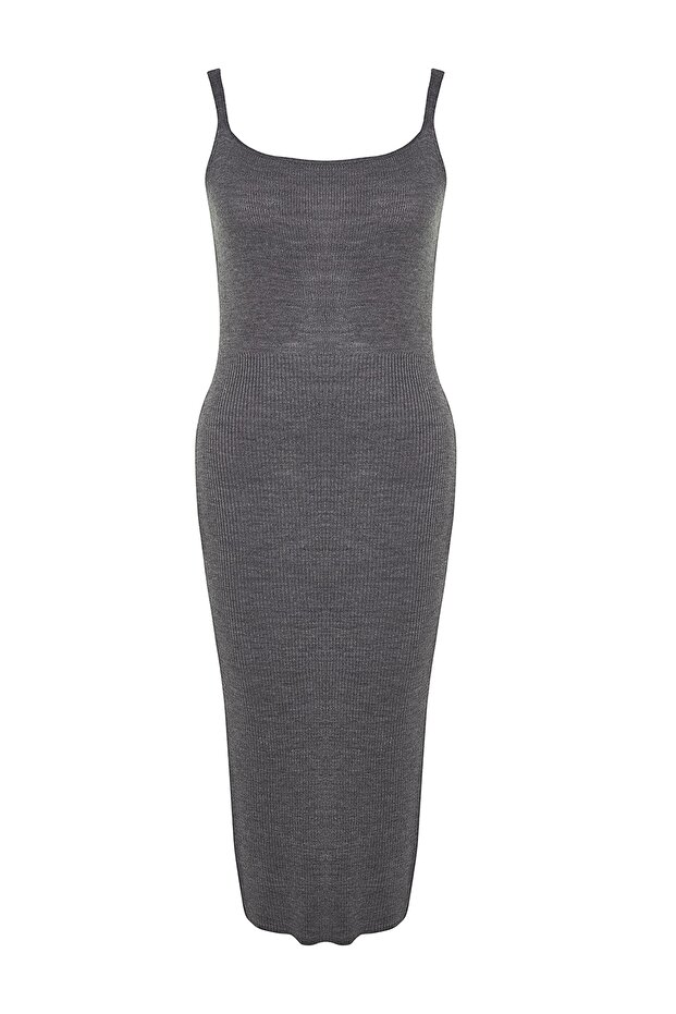 Antracitové midi páskové 2dílné úpletové šaty Cardigan-Dress TBBAW24AH00016 - 7