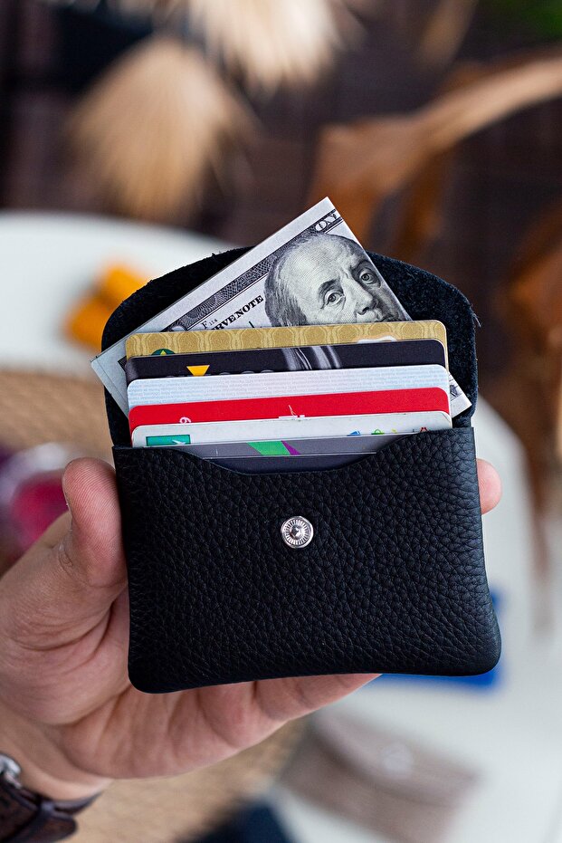 Murcia Genuine Leather Slim Design Black Coin and Card Holder