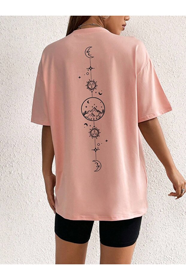 Women's Moon and Sun 'Sun and Moon' Printed 100% Cotton Crew Neck Oversize T-shirt