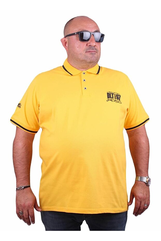 Large Size Polo Collar T-Shirt Ninety Seven 23417 YELLOW