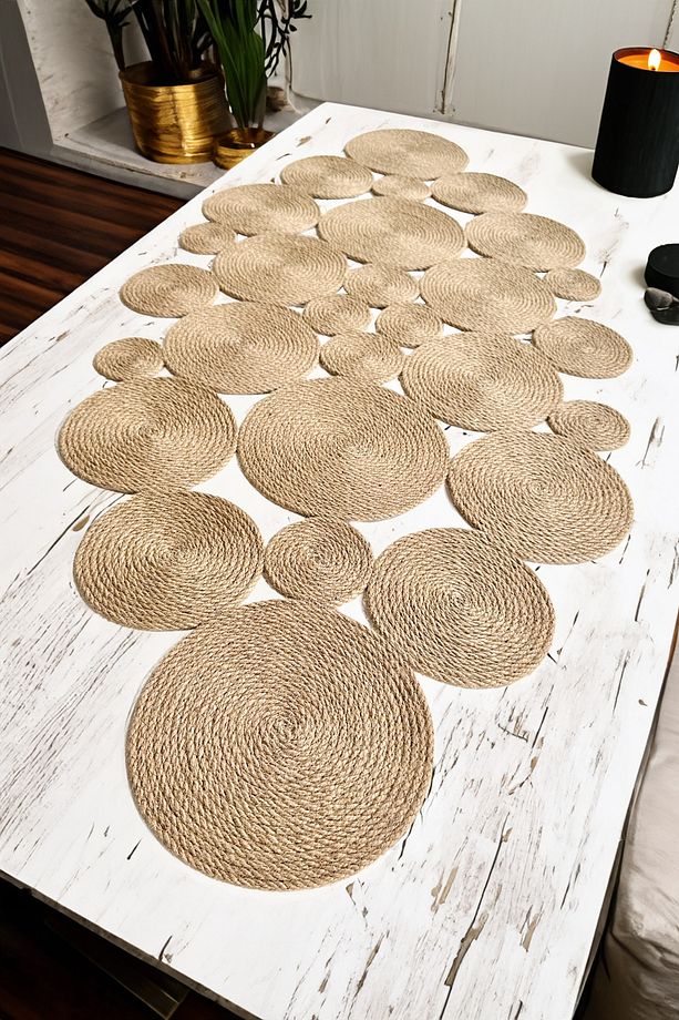 Olva Jüt Halat Salon Mutfak Masa Örtüsü, Hasır Runner, Premium & El Yapımı - 100x45cm - 3