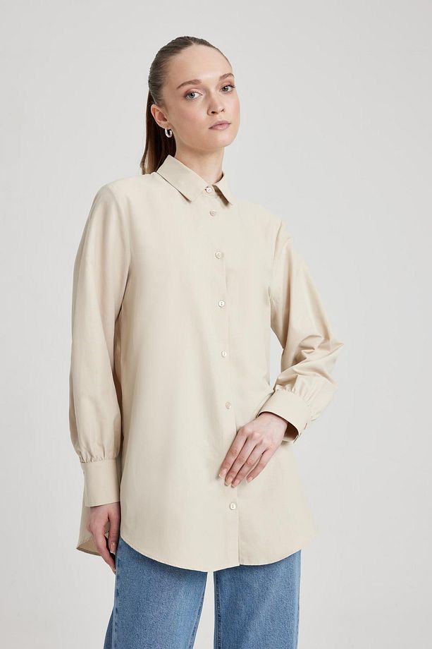 Regular Fit Gömlek Yaka Poplin Uzun Kollu Tunik Z8913az23au - 4