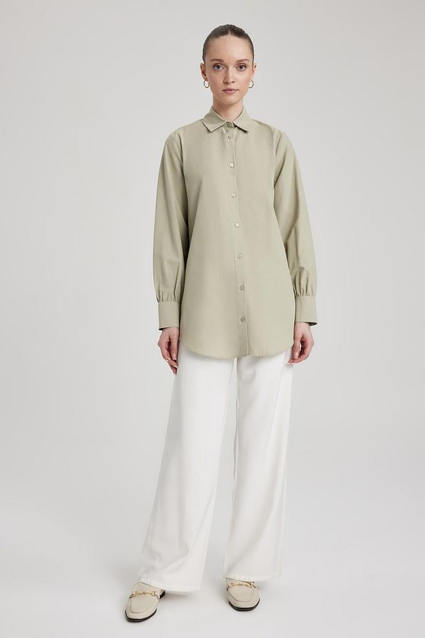 Regular Fit Gömlek Yaka Poplin Uzun Kollu Tunik Z8913az23au - 2