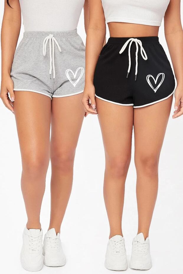 Printed Combed Cotton Slit Drawstring Mini Shorts DAXİS Sportwear Company
