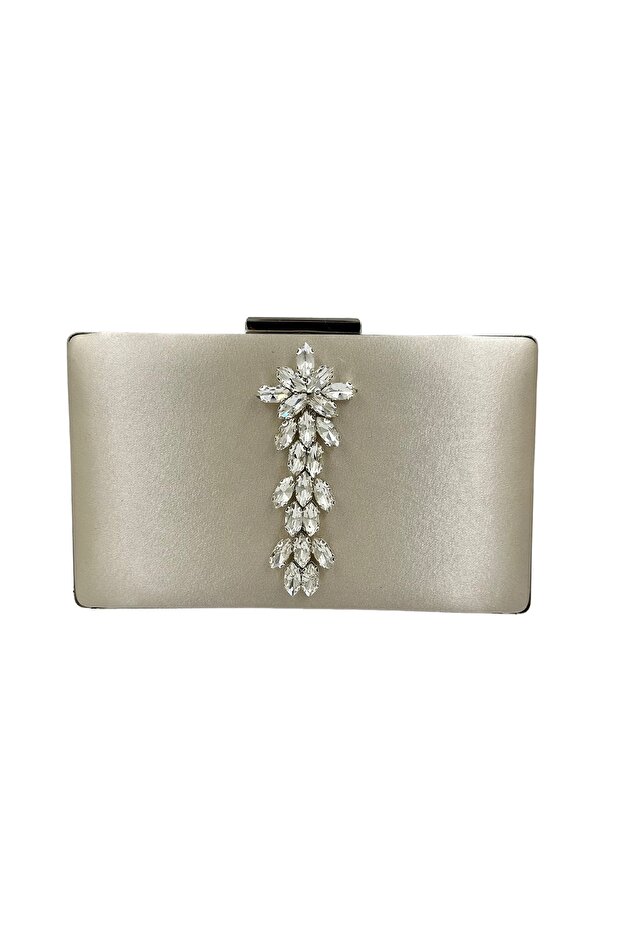 Skin Color Silver Case Silver Stone Satin Evening Bag Evening Bag Engagement Wedding Bag