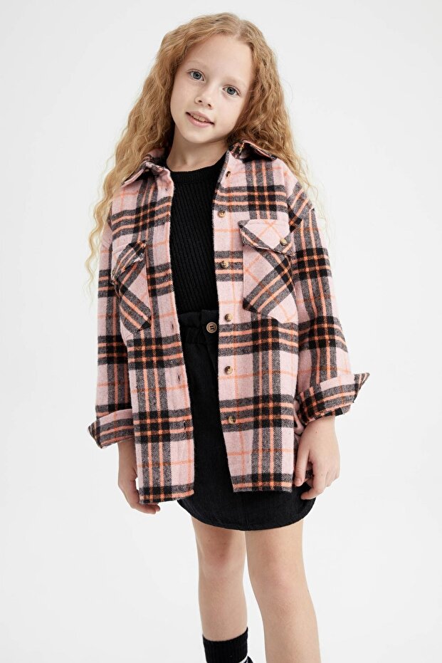 Langärmliges Hemd mit karierten Taschen für Mädchen - 1