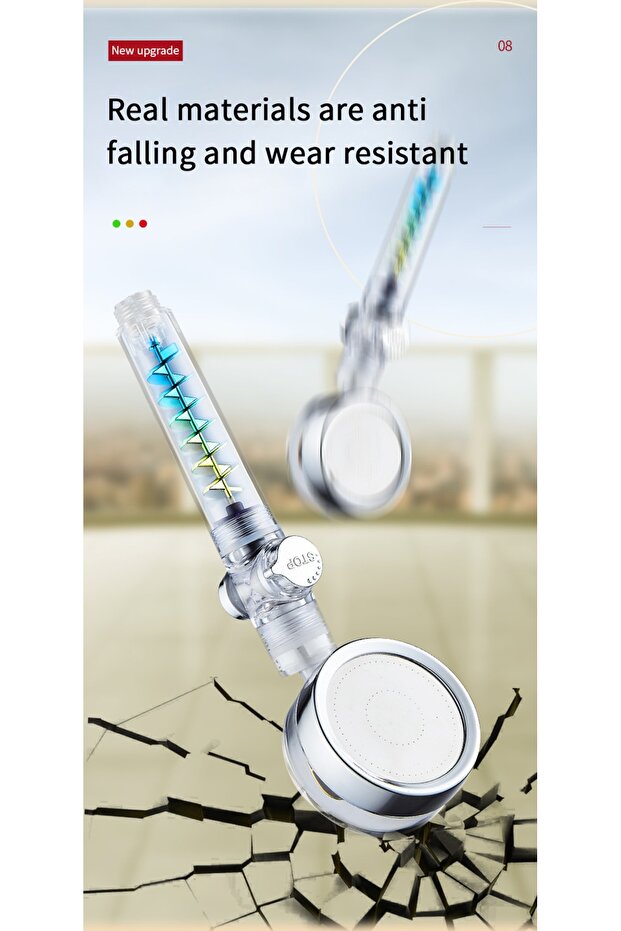 Turbo Pervaneli Su Tasarruflu Basınçlı Start Stoplu Duş Başlığı - 5