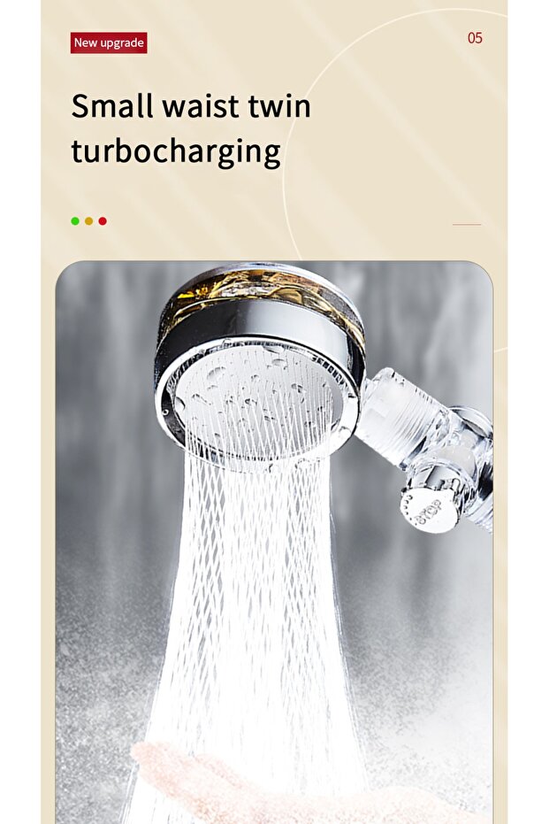 Turbo Pervaneli Su Tasarruflu Basınçlı Start Stoplu Duş Başlığı - 7